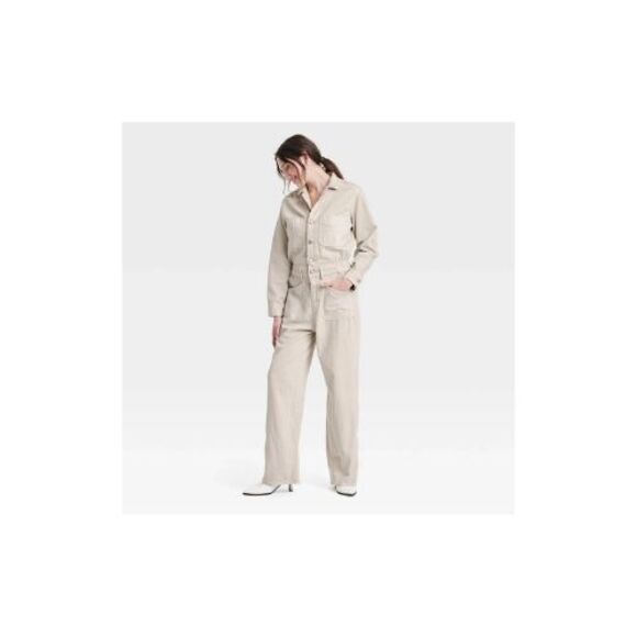 Women's Denim Baggy Jumpsuit - Universal Thread Ecru Size 14 NWT - Picture 1 of 6